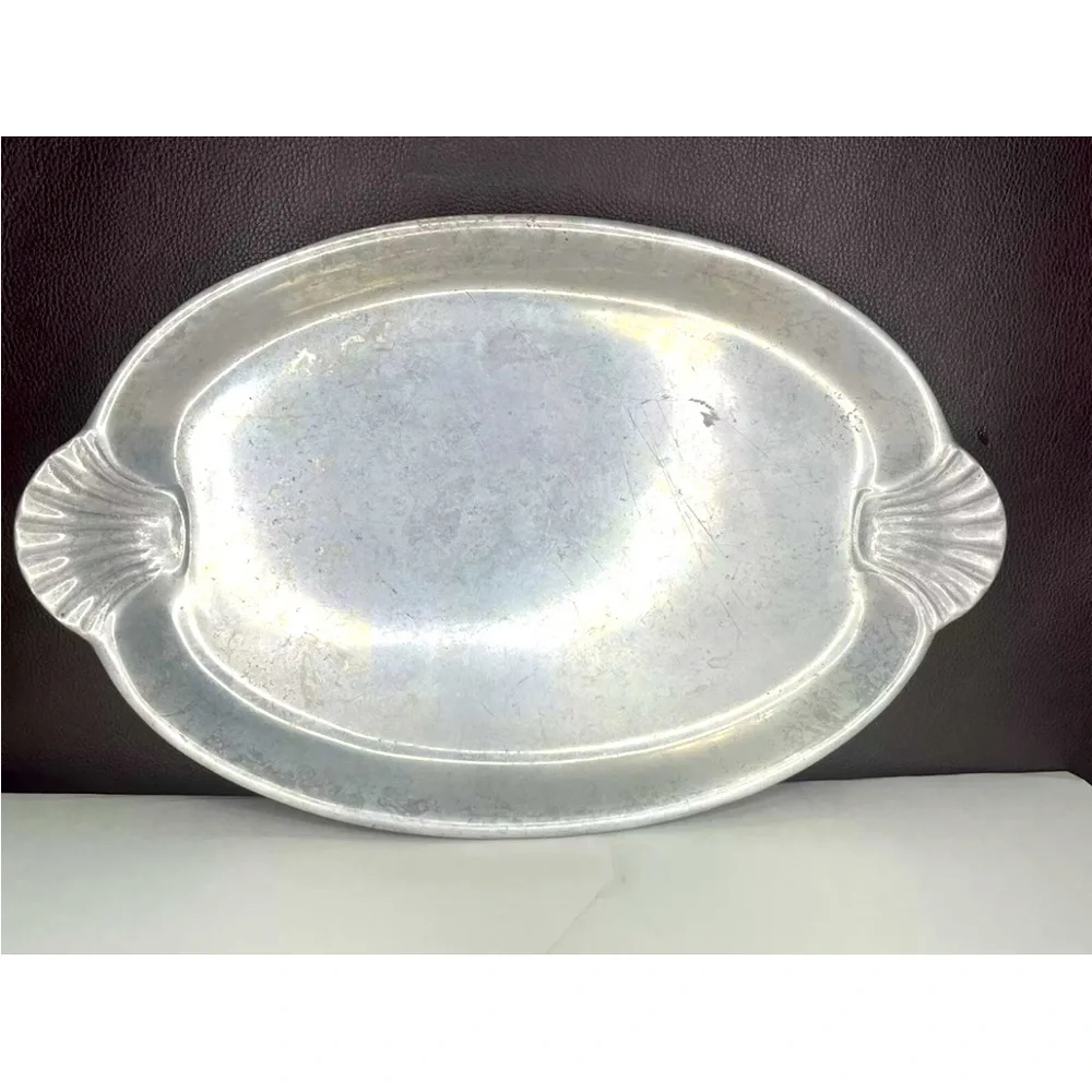 Wilton Armetale Large Pewter Platter Scallop Handles MCM Serving tray vintage